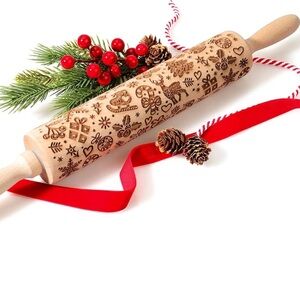 Beechwood Embossed Design Wooden Rolling Pin New